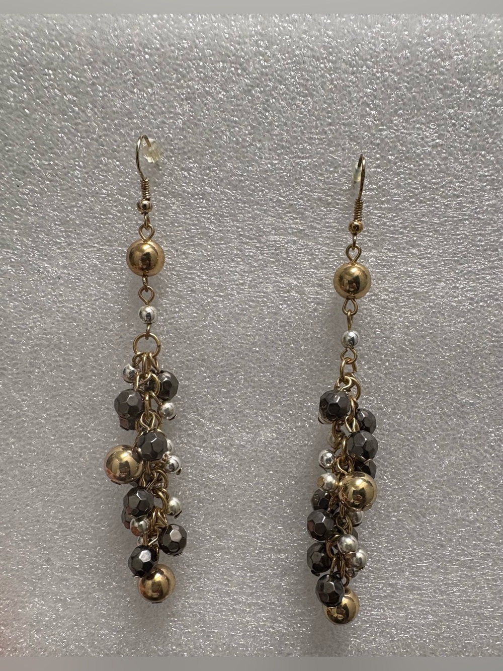 Gold and Gunmetal Cluster Dangle Earrings - Women Jewelry